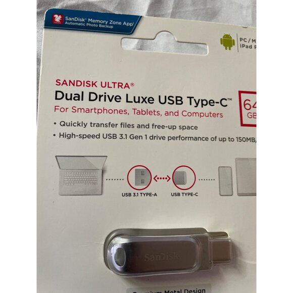 SanDisk Ultra 64GB Dual Drive Luxe USB Type-C Flash Drive For Smartphones Tablet - Picture 12 of 16